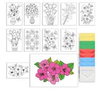 AHANDMAKER 10Pcs Flower Coloring Greeting Cards, 10 Cards with 5 Colors, 10Pcs Envelopes Included (8x6 Inch)