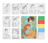AHANDMAKER 10Pcs Mermaid Coloring Greeting Cards, Painting Greeting Card Kit, Coloring Cards, Coloring Greeting and Thank You Note Cards, 10 Cards with 5 Colors 10Pcs Envelopes Included (8x6 Inch)