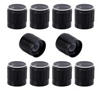 AHANDMAKER 10Pcs Potentiometer Knob Knurled Shaft Aluminum 5.5mm Insert Dia. Black Guitar Pedal Knobs Volume Control Knob 16.5mm Dia. x 16mm Height for Electric Guitar Precision Bass