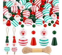 AHANDMAKER 110Pcs Christmas Snowman Wooden Beads, Christmas Wooden Beads Snowman Beads Winter Beads with Hemp Rope for Christmas Decoration, Holiday Decor, Crafts DIY Supplies, DIY Jewellery Making