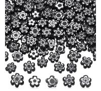 AHANDMAKER 112 Pcs Millefiori Lampwork Glass Loose Assorted Beads Flat Flower, Black Glass Flower Beads, Daisy Floral Loose Spacer Bead for DIY Necklace Bracelet Earring Jewelry Making
