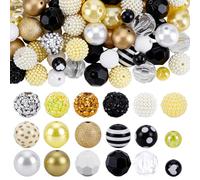 AHANDMAKER 116Pcs 20mm Rhinestone Bubblegum Beads Rondelle Spacer Bead Golden Series Mixed Crystal Resin Round Pearl Chunky Beads for Pens Beadable Bracelet Necklace DIY Craft Christmas Jewelry Making