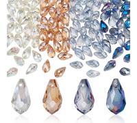 AHANDMAKER 116Pcs 4 Colors AB Teardrop Crystal Beads Transparent Faceted Teardrop Glass Bead 14x7.5mm Waterdrop Loose Beads for Jewelry Making Wind Chimes Bracelet Earring Necklace Birthday Gift