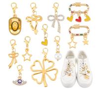 AHANDMAKER 11Pcs Golden Shoelace Charms Metal Shoes Decoration Charms Shoe Clips with Lobster Claw Clasp for Sneakers Sandal Badge Holder Stitch Marker Wedding Jewelry DIY Craft 22~40mm, Alloy, No