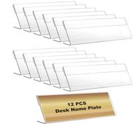 AHANDMAKER 12 Pcs Acrylic Desk Name Plates Clear Rectangle 2x8 Inch Personalized Office Signs for Office Classroom Desk Name Tags Teacher Business License Frame Decoration