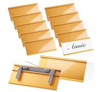AHANDMAKER 12 Pcs Aluminium Name Tags with Card Slot and Pin Badge, Blank Name Tags Reusable ID Badge Holders, Custom Personnel Labels Office Workers Students Employee Custom (1.2x2.8 in, Golden)