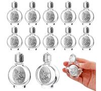 AHANDMAKER 12 Pcs Holy Water Bottles 0.5 Floz Embossed Portable Empty Glass Travel Bottles with Lid Little Bottle Church Decorations for Home Spiritual Events Wedding Baptism Favors, Silver