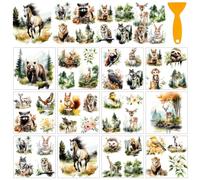 AHANDMAKER 12 Sheets Animals Rub On Transfer Stickers with Scraper, Forest Animals Stickers Furniture Decal for Bookstore, Study Room, Nursery School, Window Decoration, 5.5x5.5