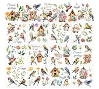 AHANDMAKER 12 Sheets Bird Rub on Transfer Bird Birdhouse Rub on Transfer Stickers Spring Summer Rub on Decal Stickers for Wood Paper Furniture DIY Crafts, 5.5 x 5.5 Inches