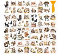 AHANDMAKER 12 Sheets Cats Flowers Rub on Transfer Stickers Cosy Kittens Window Decoration Kitty Animal Furniture Decal for Home School Office Decor DIY Crafts Supplies, 5.5x5.5