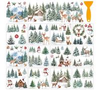 AHANDMAKER 12 Sheets Christmas Forest Rub on Transfer Stickers Snowman Deer Window Clings Furniture Decal for Home School Office Decoration Holiday Winter Decor DIY Crafts Supplies, 5.5x5.5