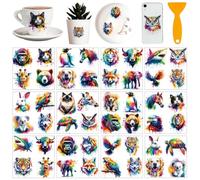 AHANDMAKER 12 Sheets Doodle Watercolor Animals Rub on Transfer Stickers, Colorful Forest Animals with Gorilla, Bear, Lion, Tiger Rub on Decal Stickers for Furniture DIY Crafts Decor, 5.5x5.5 Inches