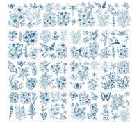 AHANDMAKER 12 Sheets Floral Bird Transfers for Crafts, Flower and Butterfly Transfer Stickers, Vintage Plant Rub Decals Stickers for Glass Wood Paper Furniture DIY Home Decor, 5.5x5.5