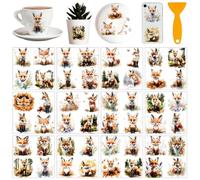AHANDMAKER 12 Sheets Fox Rub on Transfer Stickers, Animal and Plant Waterproof Rub on Transfers for Crafts Furniture Sticker Decals for Drawer Window Cup Vase Glass Home Office Decor, 5.5x5.5 Inches