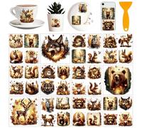 AHANDMAKER 12 Sheets Golden Dream Forest Animals Rub on Transfer Stickers, Forest Animals with Bear, Deer, Fox, Wolf, Squirrel Rub on Decal Stickers for Furniture DIY Crafts Decor, 5.5x5.5 Inches
