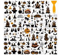 AHANDMAKER 12 Sheets Halloween Rub On Transfer Stickers with Scraper, Pumpkin Ghost Witch Rub on Transfer Stickers Furniture Decals for Home Party DIY Crafts, 5.5x5.5