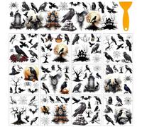 AHANDMAKER 12 Sheets Halloween Rub On Transfer Stickers with Scraper, Raven Ghost Bats Rub on Transfer Stickers Furniture Decals for Home Party DIY Crafts, 5.5x5.5