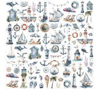 AHANDMAKER 12 Sheets Nautical Rub On Transfer Stickers, Ocean Themed Window Decoration Featuring Lighthouses, Ships, and Marine Life for Sea Lovers, Home & Party Decoration Needs, 5.5 x 5.5 Inches