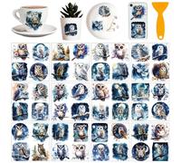 AHANDMAKER 12 Sheets Owl and Night Sky Rub on Transfer Stickers, Animal and Starry Sky Rub on Transfers for Crafts Furniture Sticker Decals for Window Vase Glass Cup Home Office Decor, 5.5x5.5 Inches