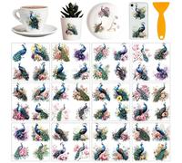 AHANDMAKER 12 Sheets Peacock Flowers Rub on Transfer Stickers, Animal and Plant Rub on Transfers for Crafts Furniture Sticker Decals for Drawer Window Cup Vase Glass Home Office Decor, 5.5x5.5 Inches