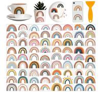 AHANDMAKER 12 Sheets Rainbow Rub on Transfer Stickers, Cute Boho Rainbow Window Decoration Furniture Decal for Home School Office Decor DIY Crafts Supplies, 5.5x5.5
