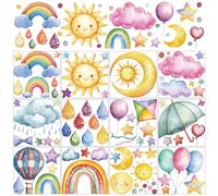 AHANDMAKER 12 Sheets Rainbow Weather Rub on Transfer Stickers, Sun Moon Stars Rub on Transfers, Umbrella Art Decor Stickers for Crafts Glass Nursery Playroom Bedroom Classroom Kindergarten, 5.5x5.5