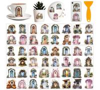 AHANDMAKER 12 Sheets Retro Fairy Tale Door Rub on Transfer Stickers Watercolor Door Stickers Wall Art Decals for DIY Crafts Furniture Bedroom Home Decor Scrapbook Journal Envelope, 5.5x5.5