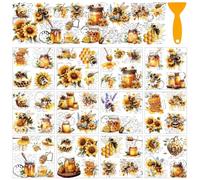 AHANDMAKER 12 Sheets Rub on Transfer Stickers, Honey Bee Sunflower Poetry Designs Rub on Transfers for Crafts Furniture Sticker Decals for Window Vase Glass Cup Home Office Decor, 5.5x5.5 Inches