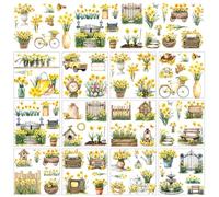 AHANDMAKER 12 Sheets Rub On Transfer Stickers, Vintage Themed with Daffodils Flowers Pocket Watch and Retro Country Decoration Ideal for Home, Classroom, Crafts Decor, 5.5 x 5.5 Inches