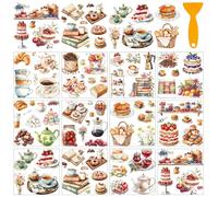 AHANDMAKER 12 Sheets Rub On Transfer Stickers with Scraper, Afternoon Tea Stickers with Snacks, Coffee, Bread, Fruit for Coffee Shops, Study Room, School, Window Decoration, 5.5x5.5