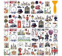 AHANDMAKER 12 Sheets Rub On Transfer Stickers with Scraper, British Theme Stickers with London City, City Attractions, Royal Escort for Bookstore,Study Room, School, Window Decoration, 5.5x5.5