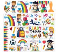 AHANDMAKER 12 Sheets Rub On Transfer Stickers with Scraper, School Theme Stickers, Books, Rainbows, Words for Study Room, Bookstore, School, Window Decoration, 5.5x5.5