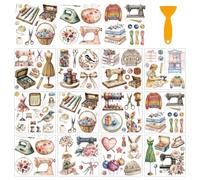AHANDMAKER 12 Sheets Rub On Transfer Stickers with Scraper, Vintage Tailor Themed Stickers with Sewing Machine, Sewing Tool for Home, Classroom, Crafts Wood Glass Porcelain Decor, 5.5 x 5.5 Inches