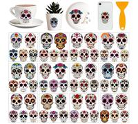 AHANDMAKER 12 Sheets Sugar Skull Rub on Transfer Stickers, Day of The Dead Window Decoration Beautiful Flower Patterns Furniture Decal for Home School Office Decor DIY Crafts Supplies, 5.5x5.5 Inch