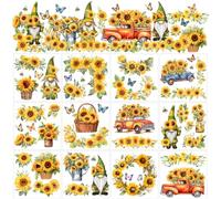 AHANDMAKER 12 Sheets Sunflower Rub on Transfer Sunflower Gnome Butterfly Rub on Transfer Stickers Spring Summer Rub on Decal Stickers for Wood Paper Furniture DIY Crafts, 5.5 x 5.5 Inches