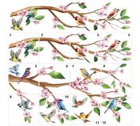 AHANDMAKER 12 Sheets Tree Scenery Rub on Transfer Stickers, Birds Cherry Branch Rub on Transfers, Flower Decals Tea Party Sticker for Crafts Drawer Cabinet Dresser Home Decor, 5.5x5.5