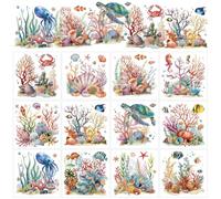 AHANDMAKER 12 Sheets Underwater Animals Rub on Transfers for Crafts, Ocean Rub on Transfer Stickers, Coral Shells Starfish Turtle Rub on Decal Stickers for Wood Paper Furniture DIY Crafts, 5.5x5.5
