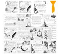 AHANDMAKER 12 Sheets Vintage Rub on Transfer Stickers, Retro Poetry, Butterfly, Rose, Clock, Guitar Window Decoration for Home School Office Decor DIY Crafts Supplies, 5.5x5.5