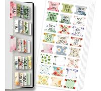 AHANDMAKER 120 Pieces Sticky Monthly Divider Tabs Bible Book Index Tabs Labels Laminated Planner Monthly Tab for Office Study Planners Notebooks Journals, Assorted Flowers