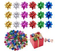 AHANDMAKER 120Pcs 6 Colors 1 Inch Small Star Bows Gift Wrap Christmas Metallic Star Bows for Parties Birthdays Weddings Holiday Festiveal Christmas Decoration