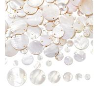 AHANDMAKER 120Pcs Flat Round Shell Beads, 6 Sizes Shells Pieces with 2 Hole Natural Capiz Shell Charms Ocean Cabochons Beads for Wind Chimes Jewelry Making Wedding Home Decor Hanging