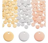 AHANDMAKER 120Pcs Stainless Steel Stamping Blanks 3 Colors Flat Round Engraved Charm Pendant with Holes 10mm Jewelry Blank Tags for DIY Necklaces Bracelets Handmade Jewelry Making