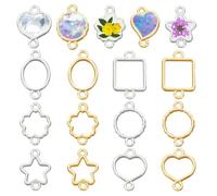 AHANDMAKER 120Pcs Zinc Alloy Open Bezel Connector Charms, 12 Styles Hollow Frame Blanks Geometric Link Pendant Heart/Star/Flower Links Charm Double Loops for Earring Bracelet Jewelry Making Supplies