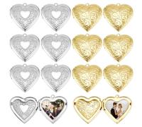 AHANDMAKER 12Pcs 2 Colors Heart Locket Pendants Hearts Photo Frame Charms Brass Love Wedding Photo Charms for DIY Memorial Graduation Valentine's Birthday 29x29x7mm (Golden, Stainless Steel Color)