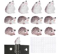 AHANDMAKER 12Pcs 3 Styles Mini Hedgehog Hinge Topper Cute Hinge Heads Figurines Hedgehog Door Hinges Head Ornaments with Adhesive Tape for Animal Lovers Home Office Desktop Decoration Gift
