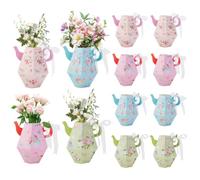 AHANDMAKER 12Pcs 4 Color Floral Teapot Boxes Tea Party Decorations Tea Pot Shaped Flower Boxes for Tables Centerpiece Teapot Vase Decor Tea Themed Birthday Wedding Party