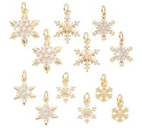 AHANDMAKER 12Pcs 6 Styles Snowflake Charms, Micro Pave Cubic Zirconia Christmas Charm Real 18K Gold Plated Brass Winter Snow Pendants for Jewelry Making DIY Necklaces Bracelets Earrings