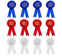 AHANDMAKER 12Pcs Award Ribbon Rosette Set 1st 2nd 3rd Place Rosette Ribbons Satin Participation Blue Red and White Prize Ribbons Honorable Mention for Classroom Prize Science Fair Talent Show