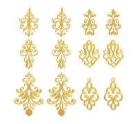 AHANDMAKER 12Pcs Gold Flower Embroidery Applique, 6 Styles Polyester Golden Embroidery Lace Applique, Golden Ethnic Style Sew on Patches Leaf Wreath Patch for DIY Sewing Wedding Prom Dress Clothes