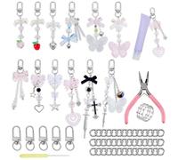 AHANDMAKER 12Pcs Lip Gloss Keychains Bulk Lip Gloss DIY Keychain Charms Accessories Set with Exquisite Butterfly Bowknot Pearl Love Star Beads for Keychain Making Supplies DIY Crafts